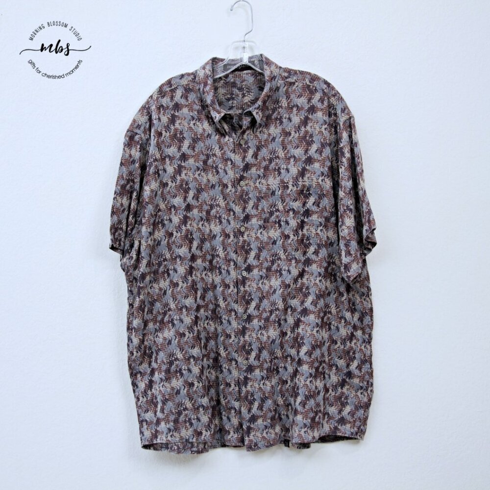 Jhane Barnes Abstract Pattern Button Cotton Short… - image 1